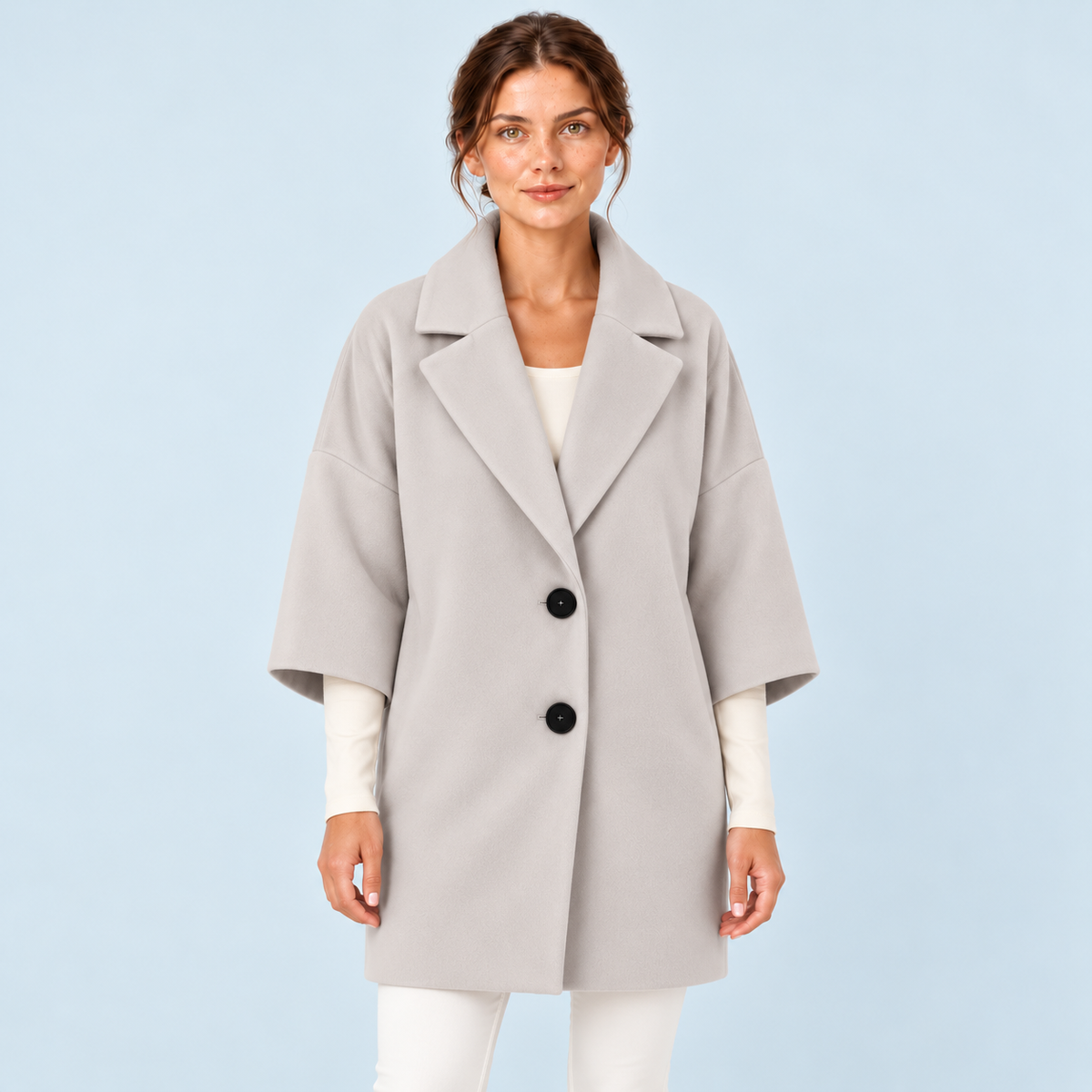 Manteau mi-long femme à col revers — gris — face