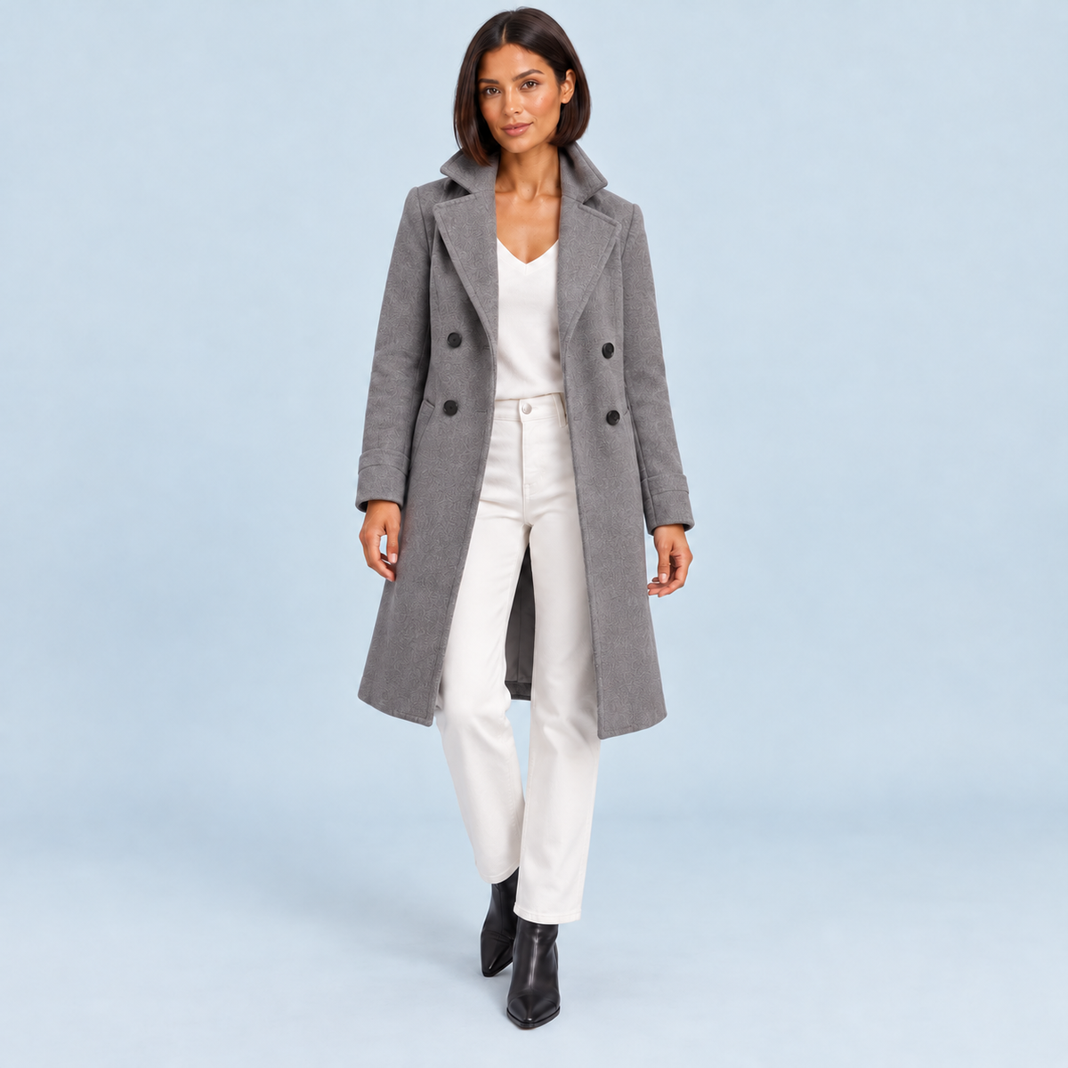 Manteau midi femme cintré — gris — face