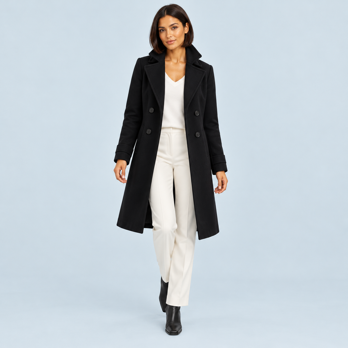 Manteau midi femme cintré — noir — face