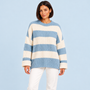 Pull femme rayé en maille côtelée à col rond — bleu-clair-face