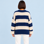 Pull femme rayé en maille côtelée à col rond — bleu-dos — dos reconstitué — détails à vérifier