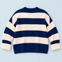 Pull femme rayé en maille côtelée à col rond — bleu-plat-dos — dos reconstitué — détails à vérifier