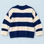 Pull femme rayé en maille côtelée à col rond — bleu-plat-face