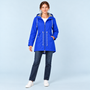 Parka femme à capuche rayée et taille ajustable — bleu — face