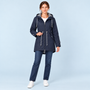 Parka femme à capuche rayée et taille ajustable — bleu-marine — face