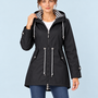 Parka femme à capuche rayée et taille ajustable — noir — detail