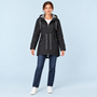 Parka femme à capuche rayée et taille ajustable — noir — face