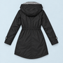 Parka femme à capuche rayée et taille ajustable — noir — plat-dos