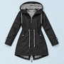 Parka femme à capuche rayée et taille ajustable — noir — plat-face