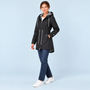 Parka femme à capuche rayée et taille ajustable — noir — profil