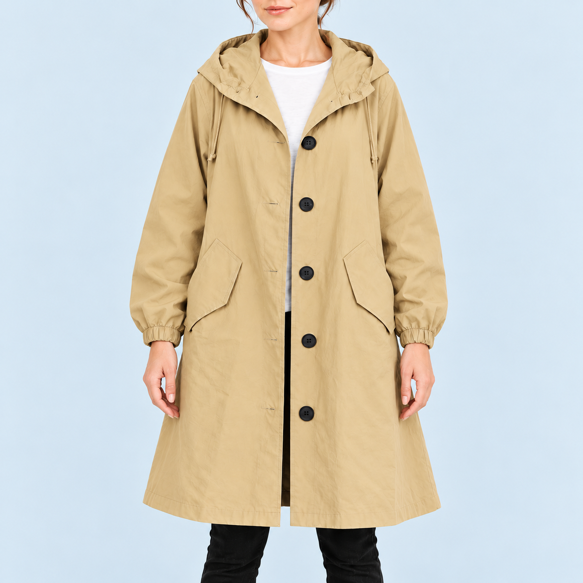 Parka femme déperlante à capuche — beige — vue detail