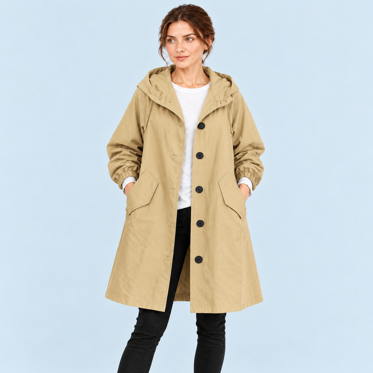Parka femme déperlante à capuche — beige — vue face