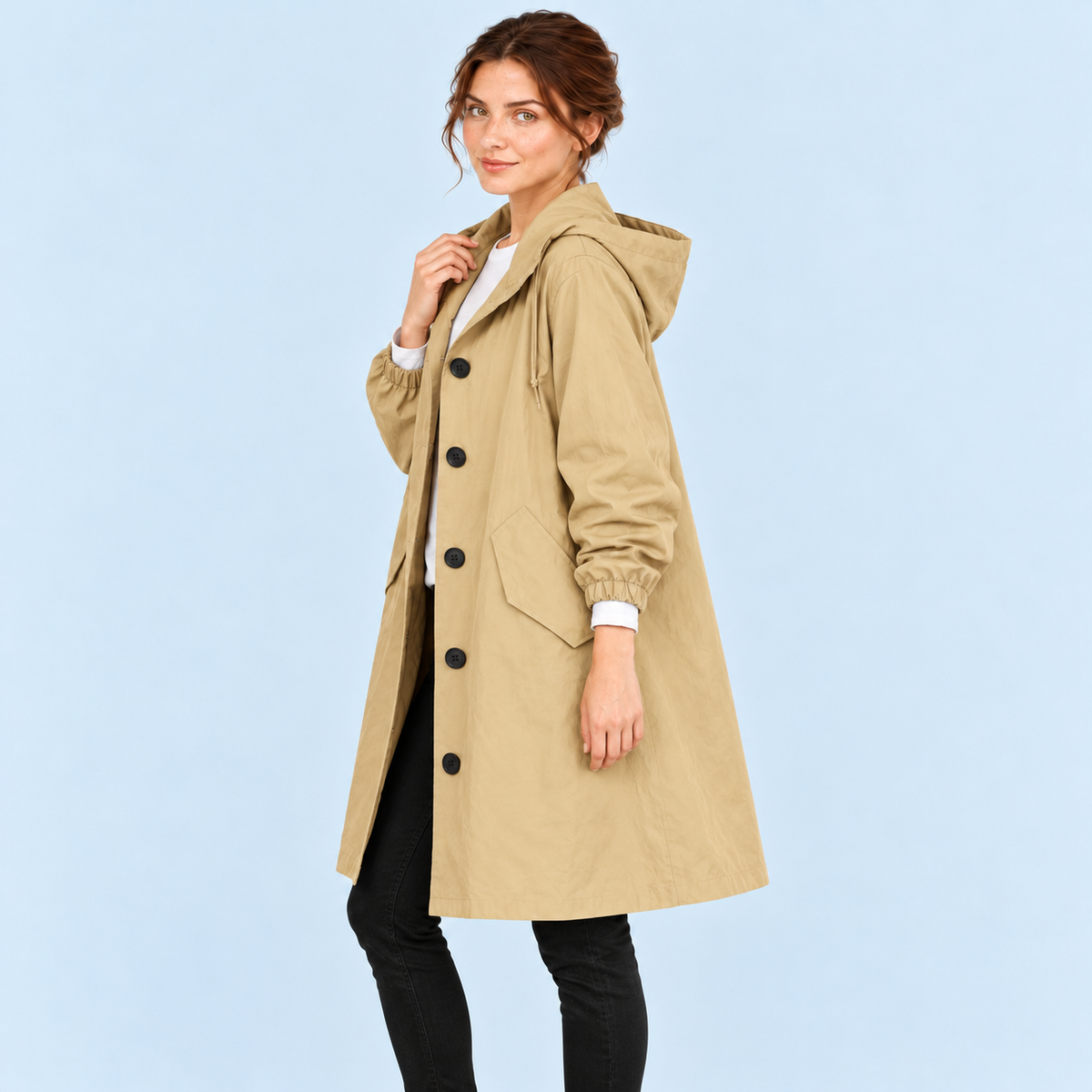 Parka femme déperlante à capuche — beige — vue profil