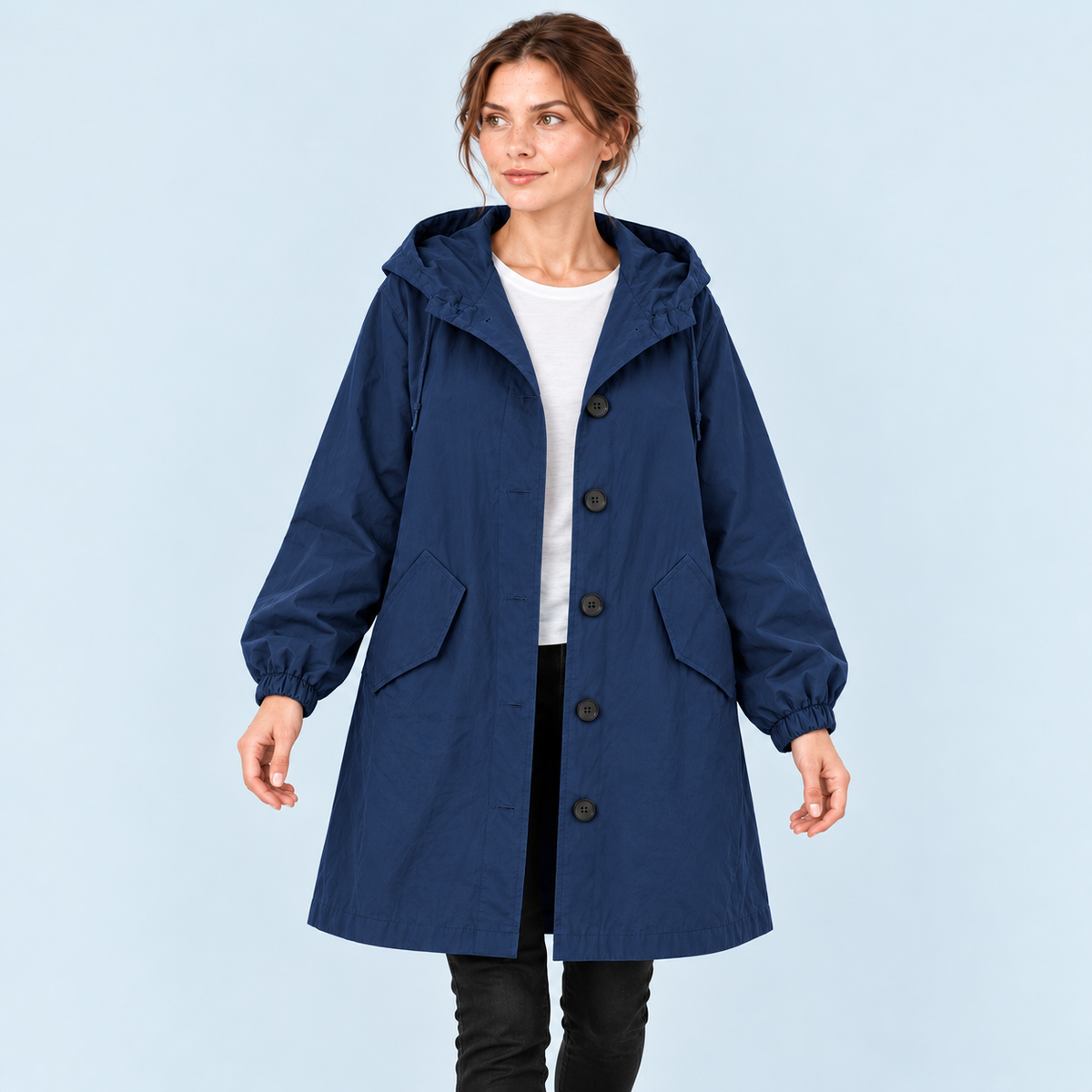 Parka femme déperlante à capuche — bleu-marine — vue face