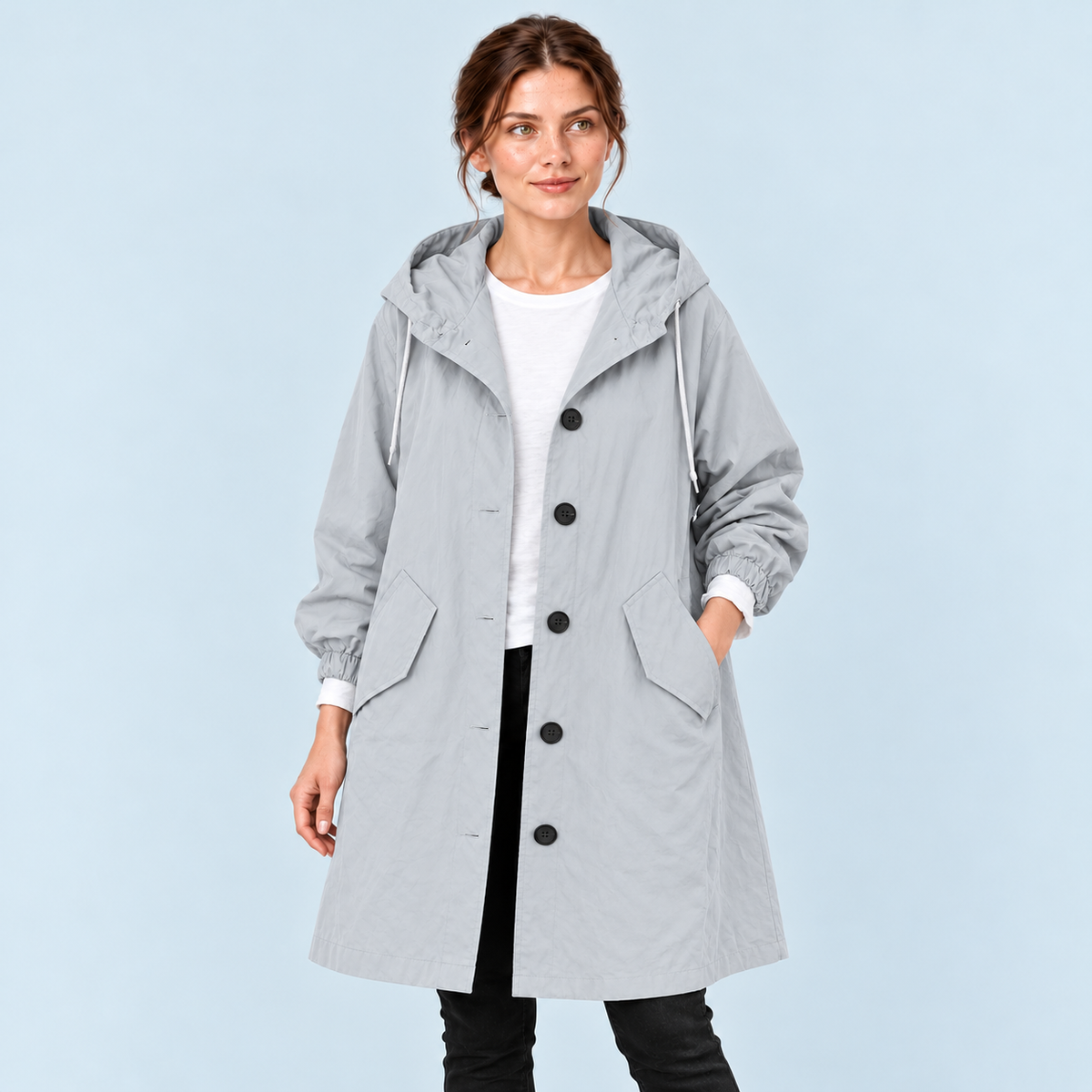 Parka femme déperlante à capuche — gris — vue face