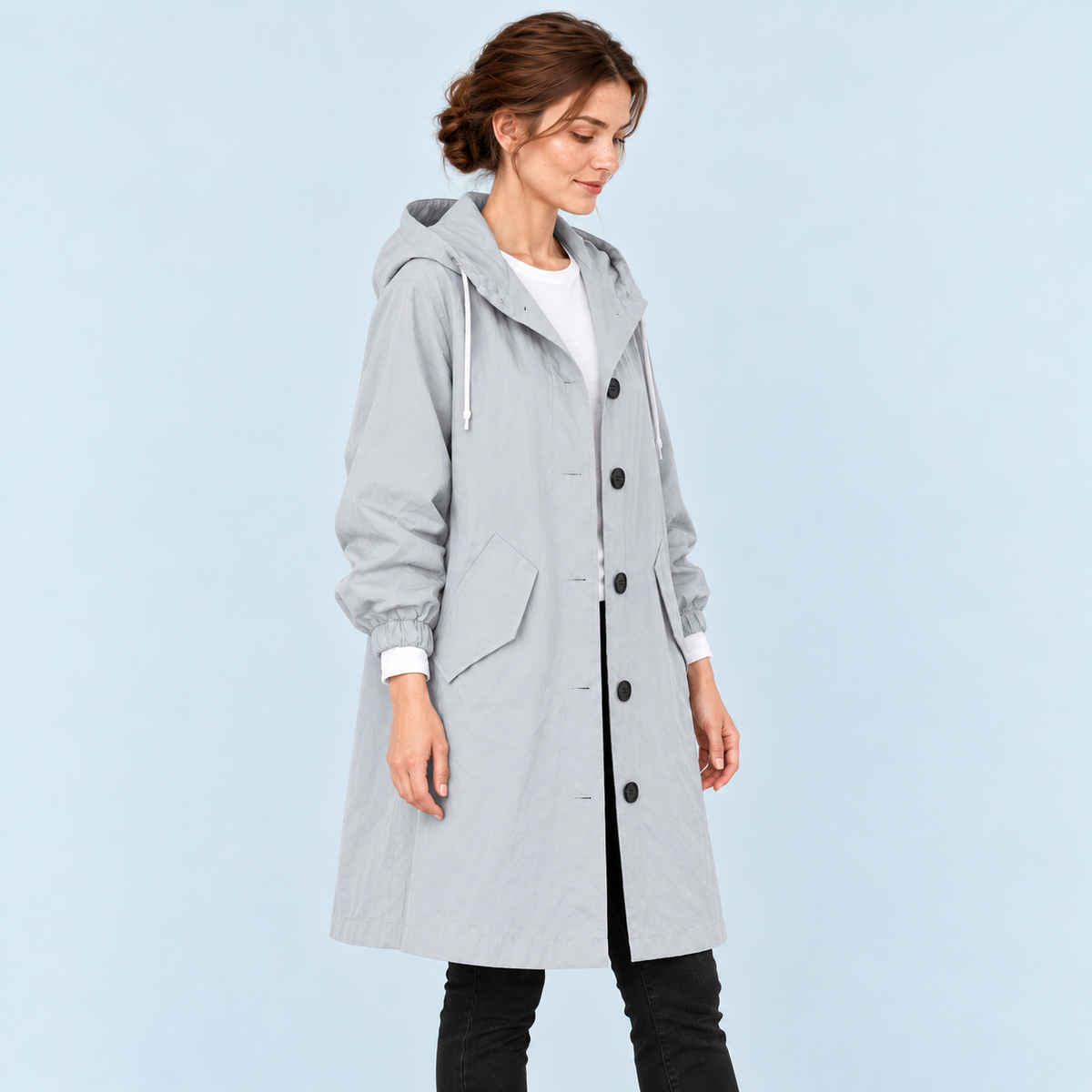 Parka femme déperlante à capuche — gris — vue profil