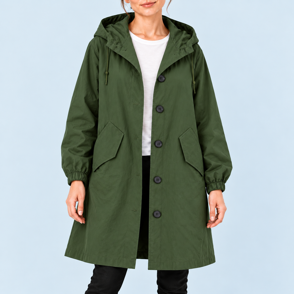 Parka femme déperlante à capuche — kaki — vue detail