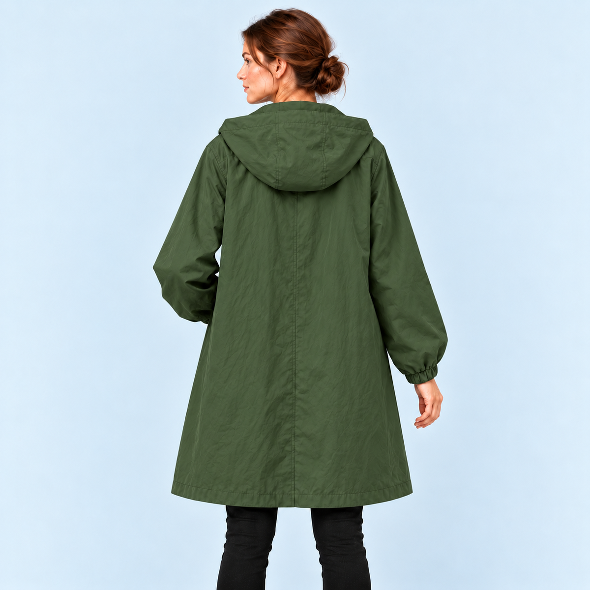 Parka femme déperlante à capuche — kaki — vue dos