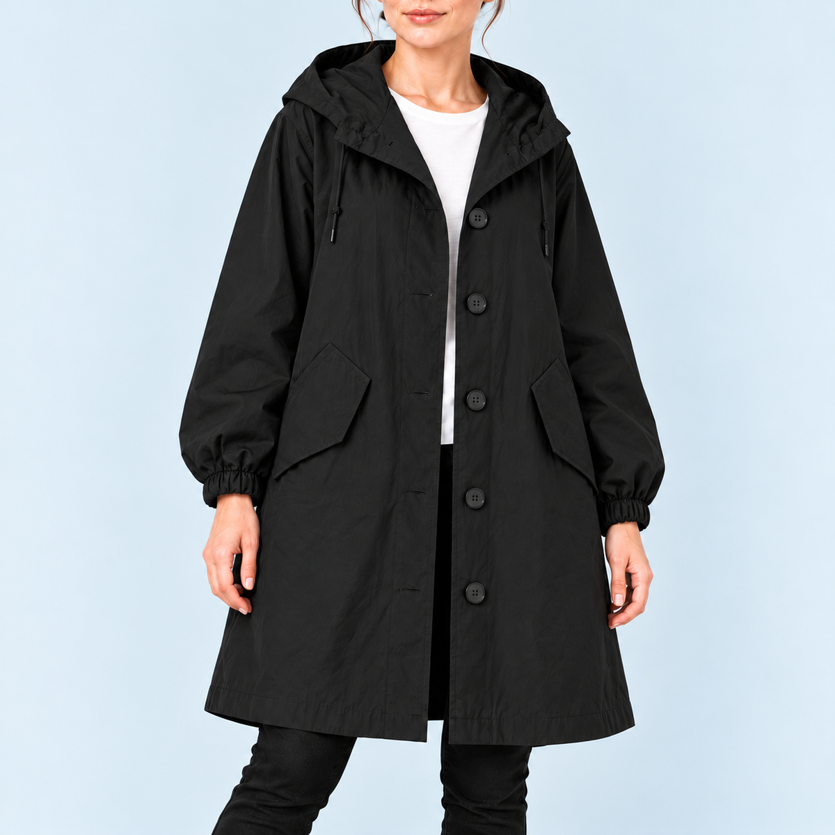 Parka femme déperlante à capuche — noir — vue detail