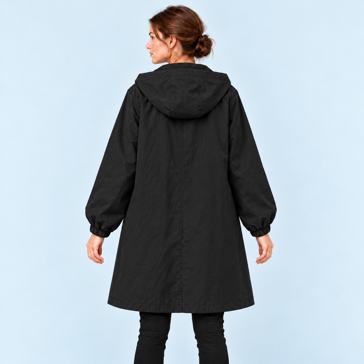 Parka femme déperlante à capuche — noir — vue dos