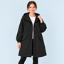 Parka femme déperlante à capuche — noir — vue face