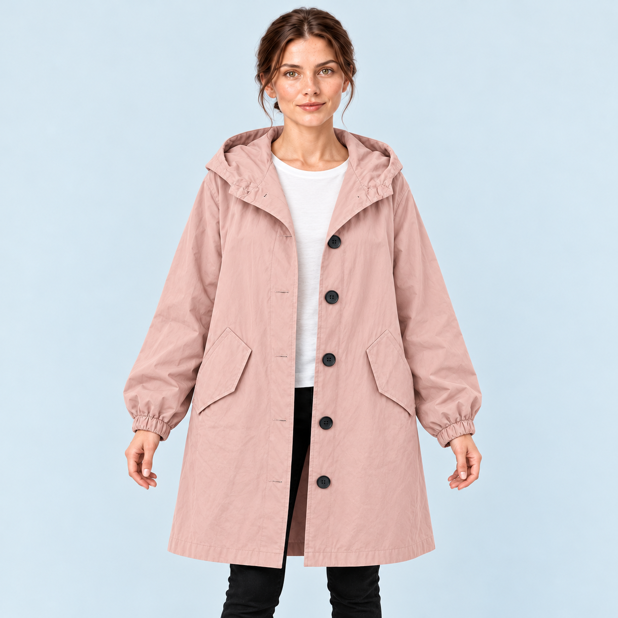 Parka femme déperlante à capuche — rose — vue face
