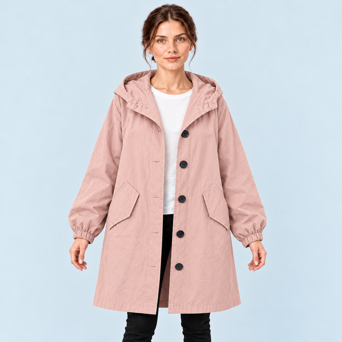 Parka femme déperlante à capuche — rose — vue face