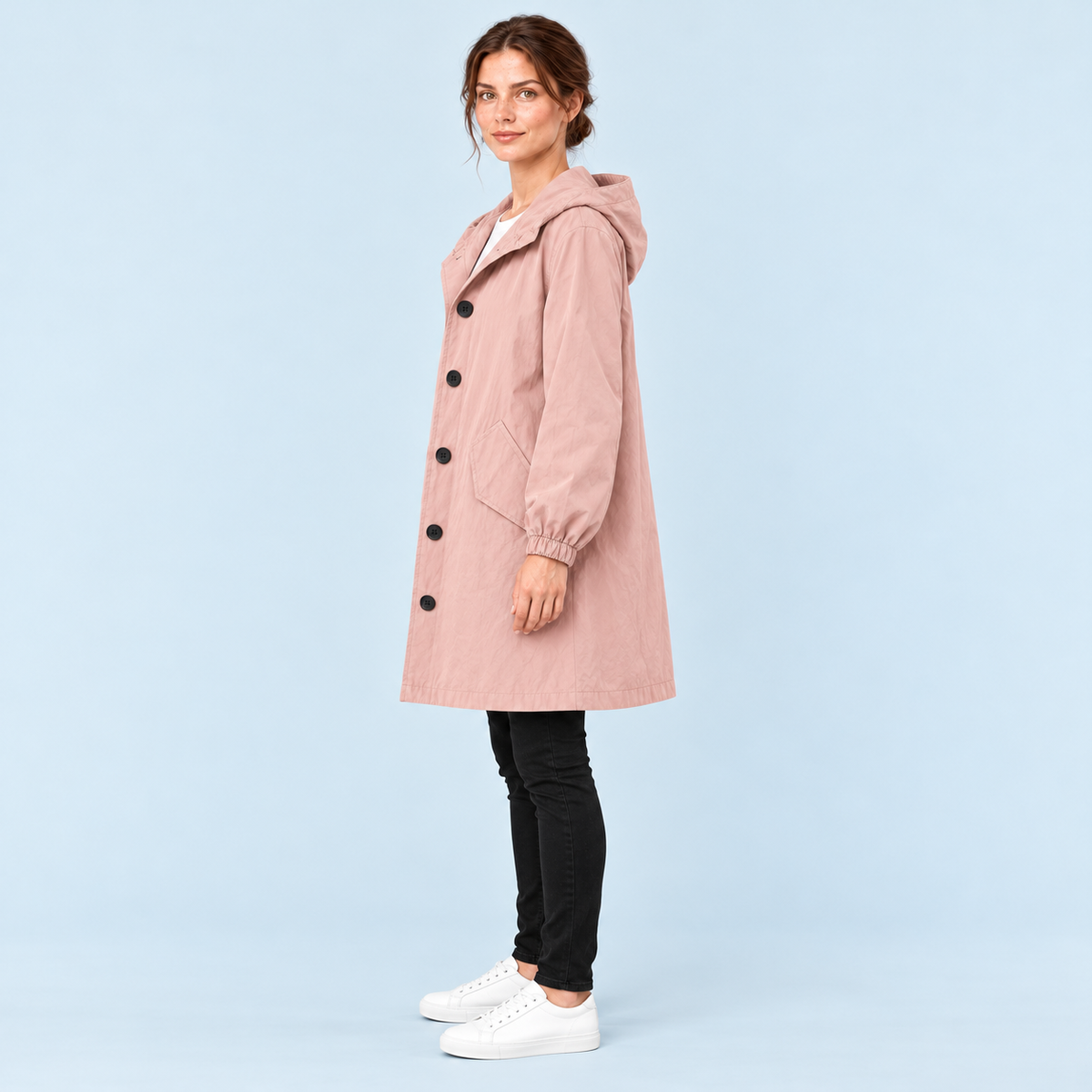 Parka femme déperlante à capuche — rose — vue profil