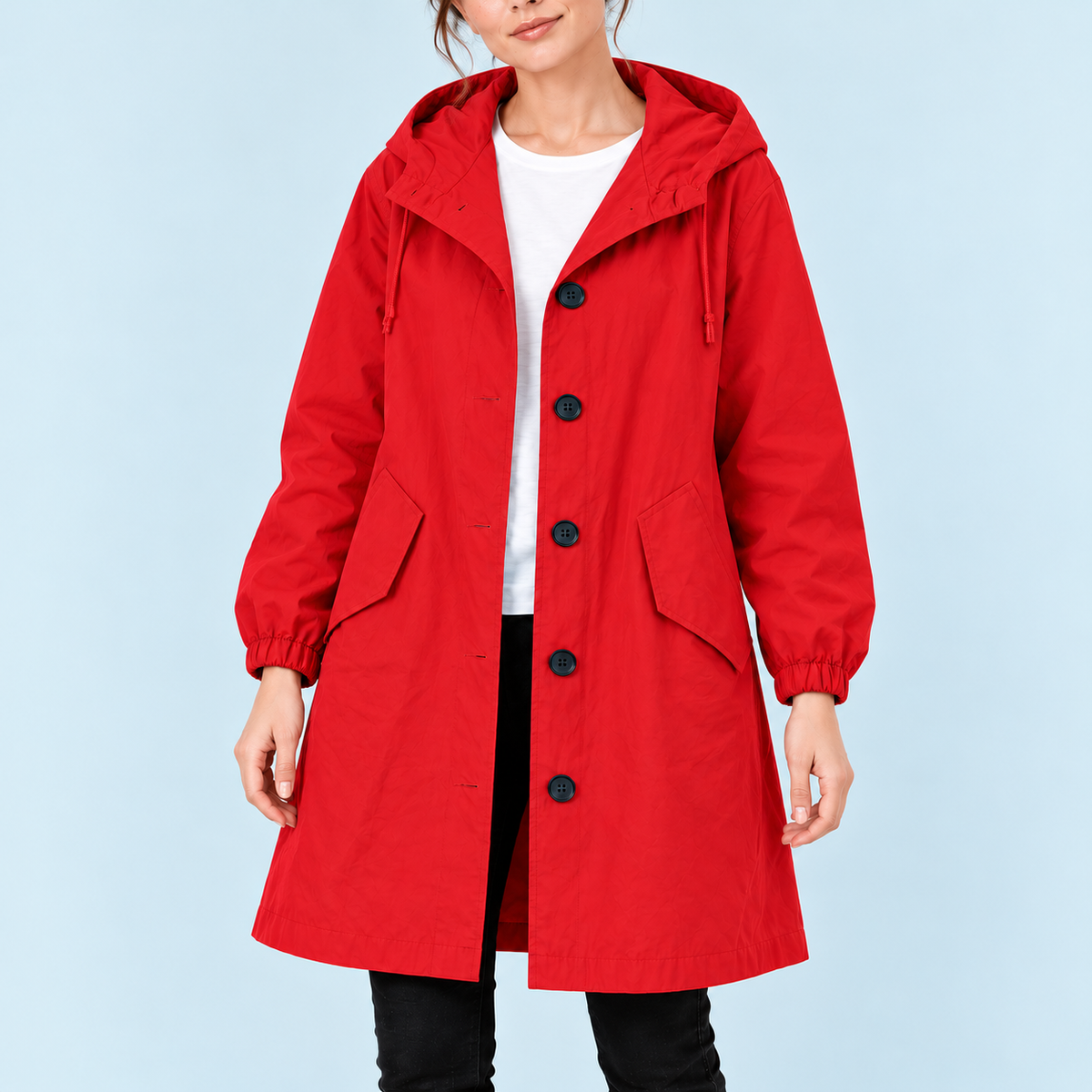 Parka femme déperlante à capuche — rouge — vue detail