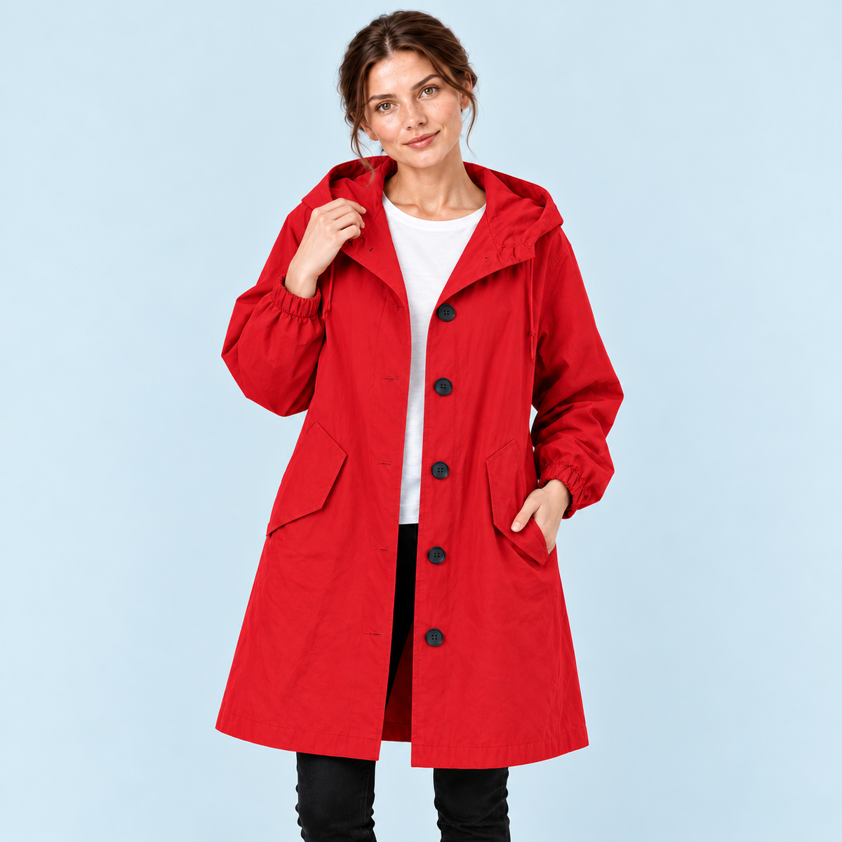 Parka femme déperlante à capuche — rouge — vue face