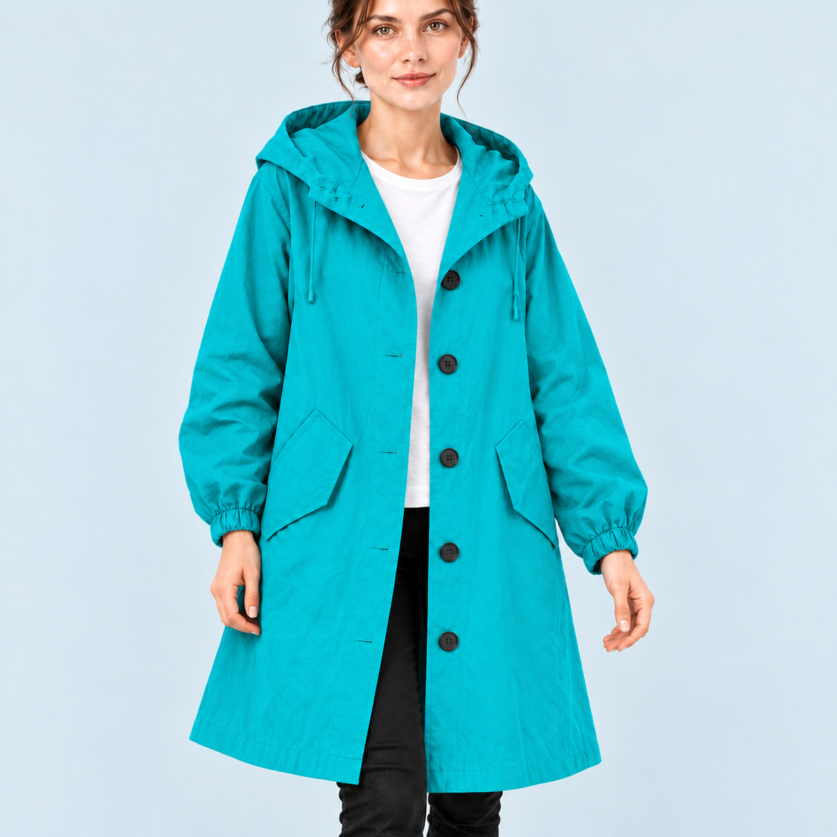 Parka femme déperlante à capuche — turquoise — vue detail