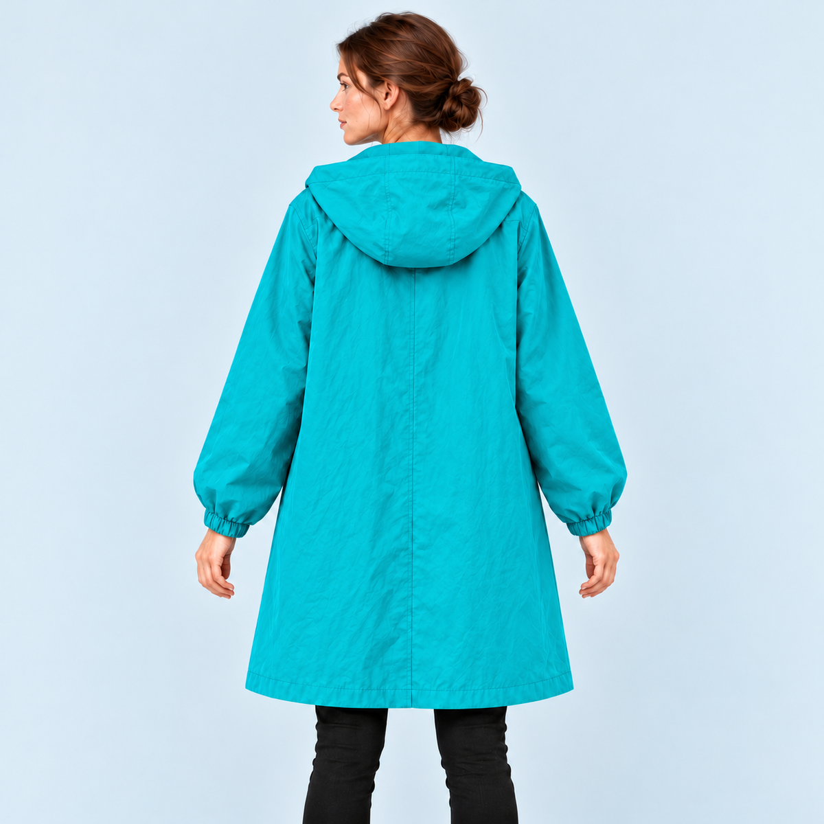 Parka femme déperlante à capuche — turquoise — vue dos