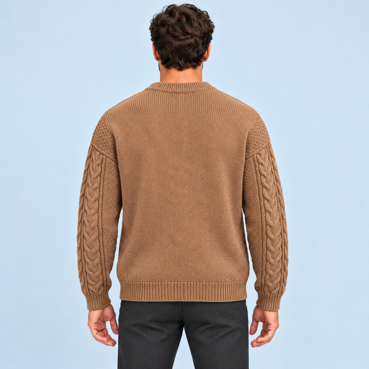 Pull ample homme marron, dos reconstitué — détails à vérifier
