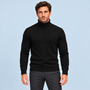 Pull homme noir en maille fine à col roulé, vue de face sur modèle B