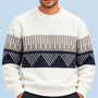 Pull homme en maille à motif géométrique et col rond — blanc detail