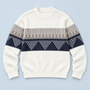 Pull homme en maille à motif géométrique et col rond — blanc flatlay face