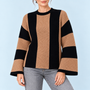 Pull femme rayé à manches larges marron et noir — detail