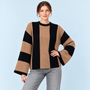 Pull femme rayé à manches larges marron et noir — face