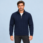 Pull torsadé homme bleu marine à col camionneur zippé, vue de face