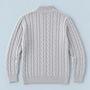 Pull torsadé homme gris présenté à plat, vue de dos