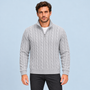 Pull torsadé homme gris à col camionneur zippé, vue de face
