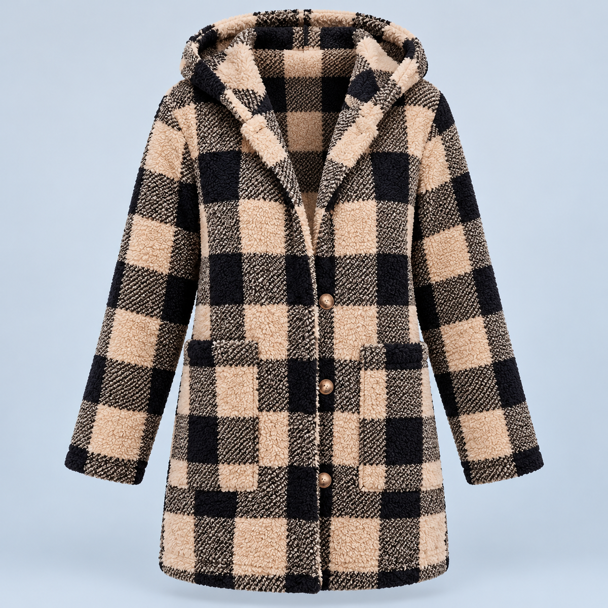 Manteau à carreaux à capuche — abricot, produit seul