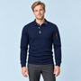 Pull polo bleu marine porté de face