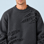 Pull homme à détails effilochés et col rond — gris-detail