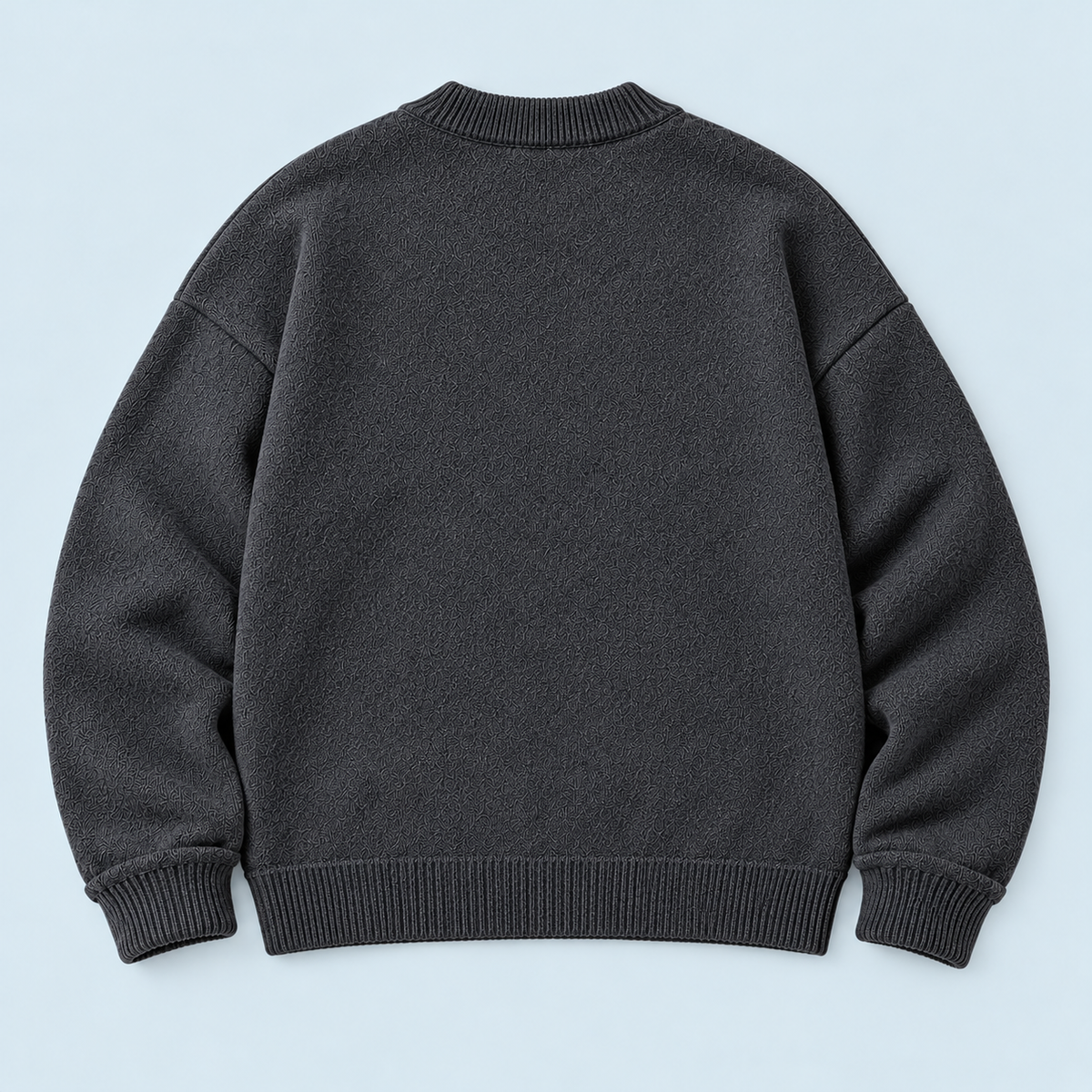 Pull homme à détails effilochés et col rond — gris-plat-dos — dos reconstitué — détails à vérifier