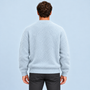 Pull homme en maille duveteuse à motifs géométriques — bleu-clair-dos — dos reconstitué — détails à vérifier