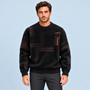 Pull homme en maille duveteuse à motifs géométriques — noir-face