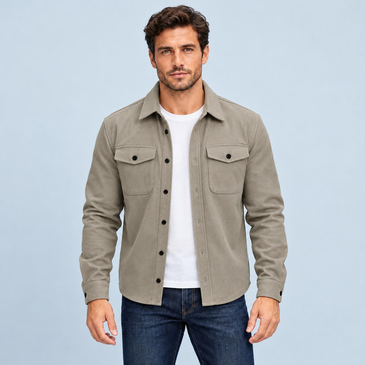 Surchemise homme à poches poitrine — beige — face