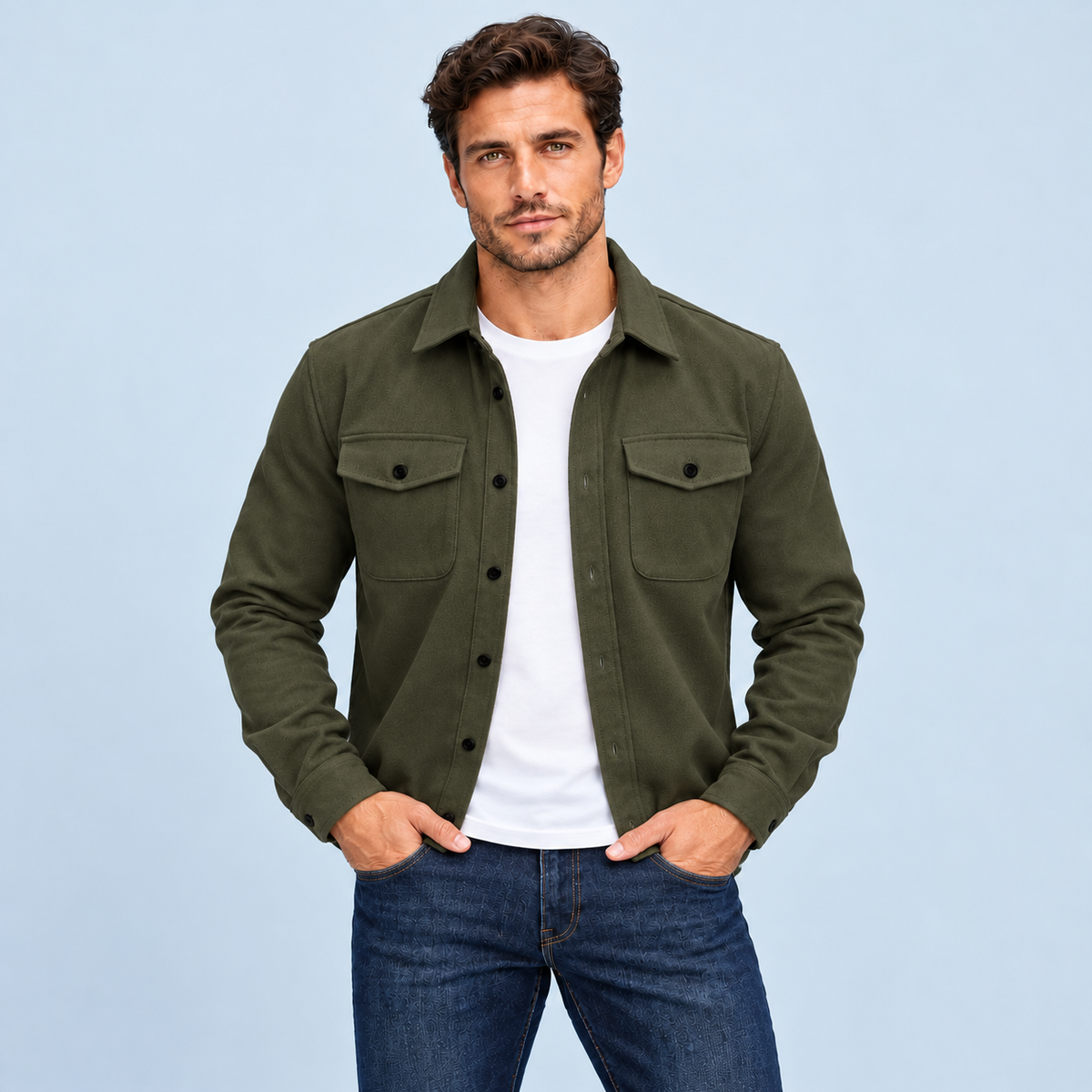 Surchemise homme à poches poitrine — olive — face