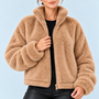 Veste teddy femme à col montant — camel — detail